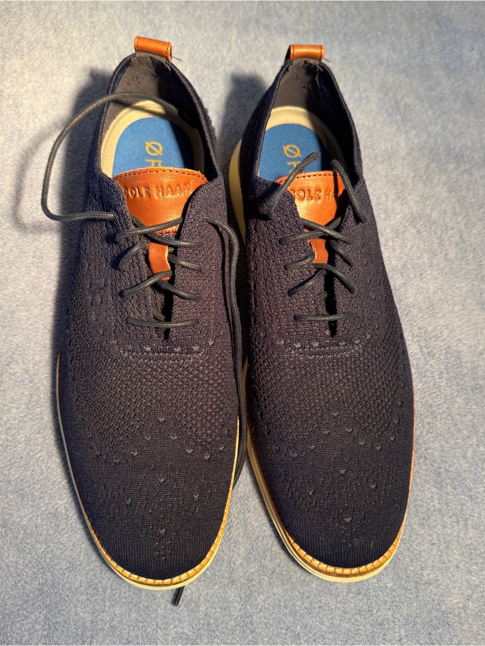 Cole Haan Original Grand navy blue Knit Oxfords with Brown Accents